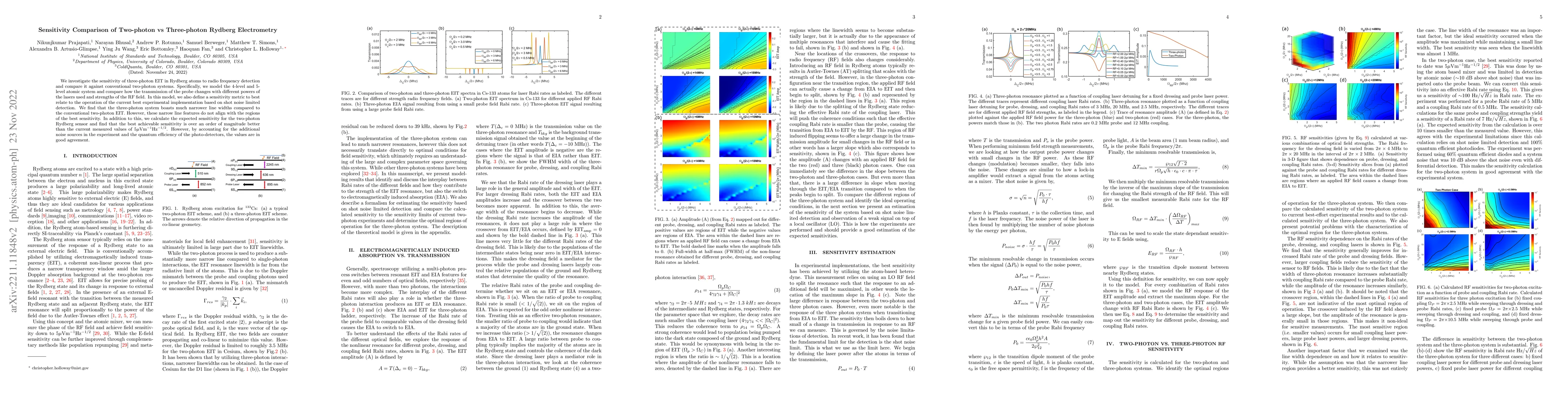 Thumbnail for Sensitivity Comparison of Two-photon vs Three-photon Rydberg
  Electrometry