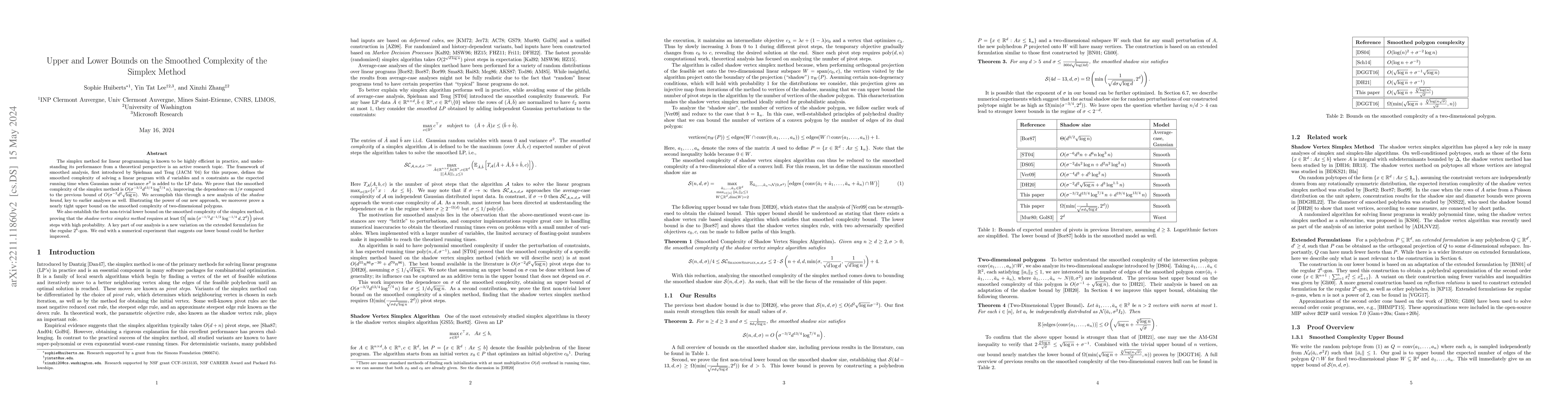 Thumbnail for Upper and Lower Bounds on the Smoothed Complexity of the Simplex Method
