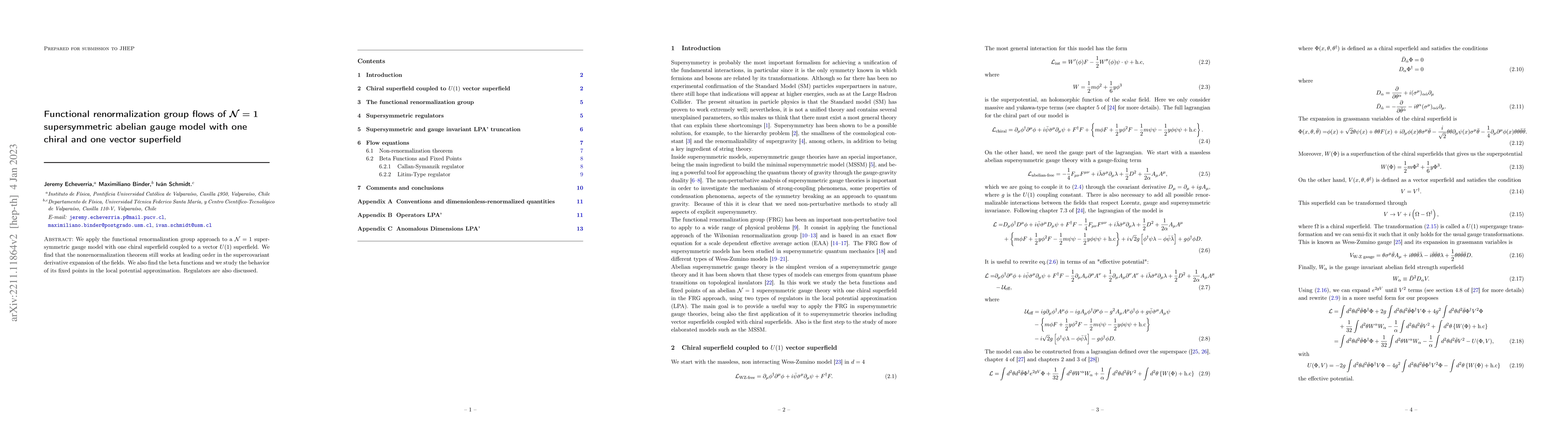 Thumbnail for Functional renormalization group flows of $\mathcal{N}=1$ supersymmetric
  abelian gauge model with one chiral and one vector superfield