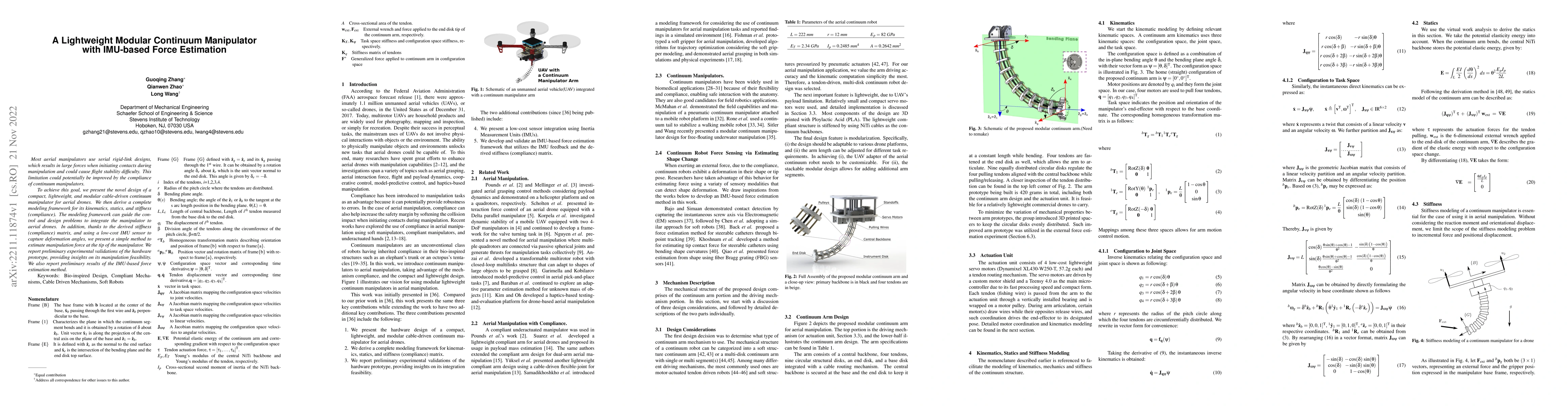 Thumbnail for A Lightweight Modular Continuum Manipulator with IMU-based Force
  Estimation
