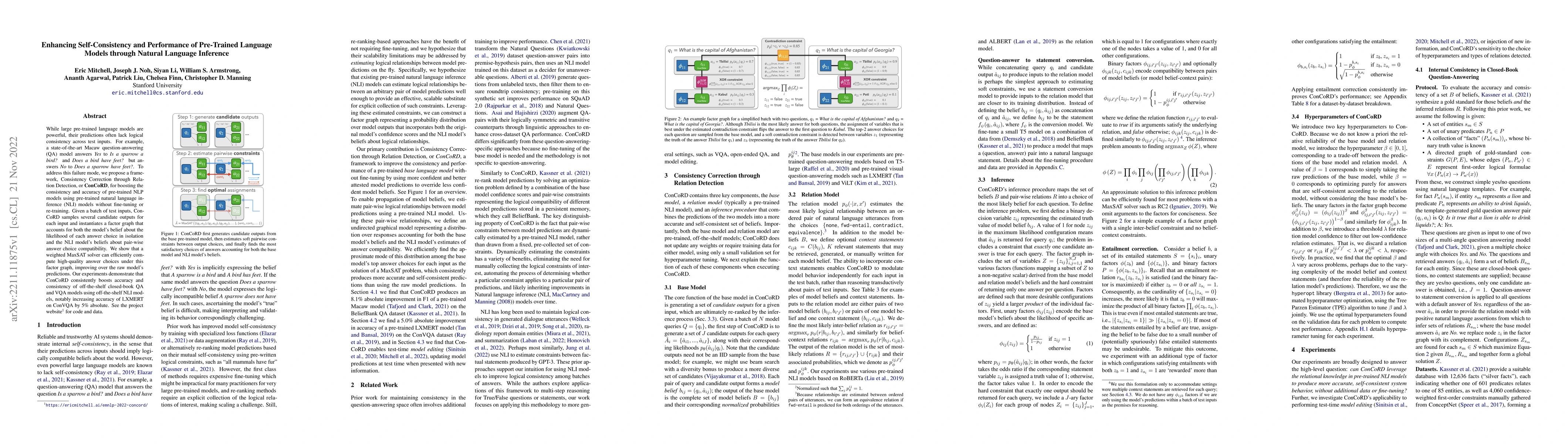 Thumbnail for Enhancing Self-Consistency and Performance of Pre-Trained Language
  Models through Natural Language Inference