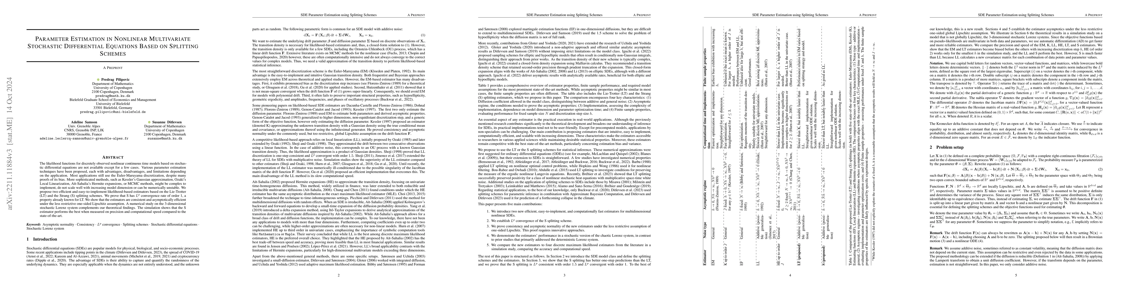 Thumbnail for Parameter Estimation in Nonlinear Multivariate Stochastic Differential
  Equations Based on Splitting Schemes