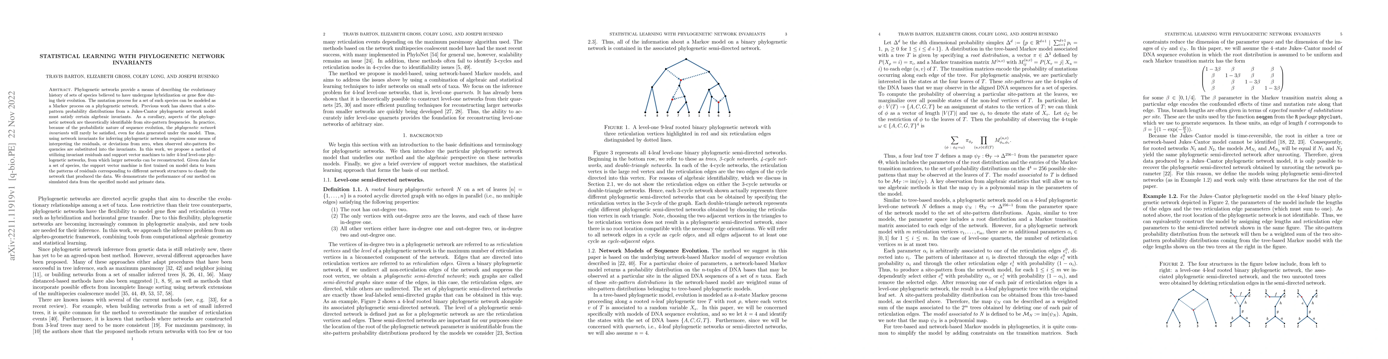 Thumbnail for Statistical learning with phylogenetic network invariants