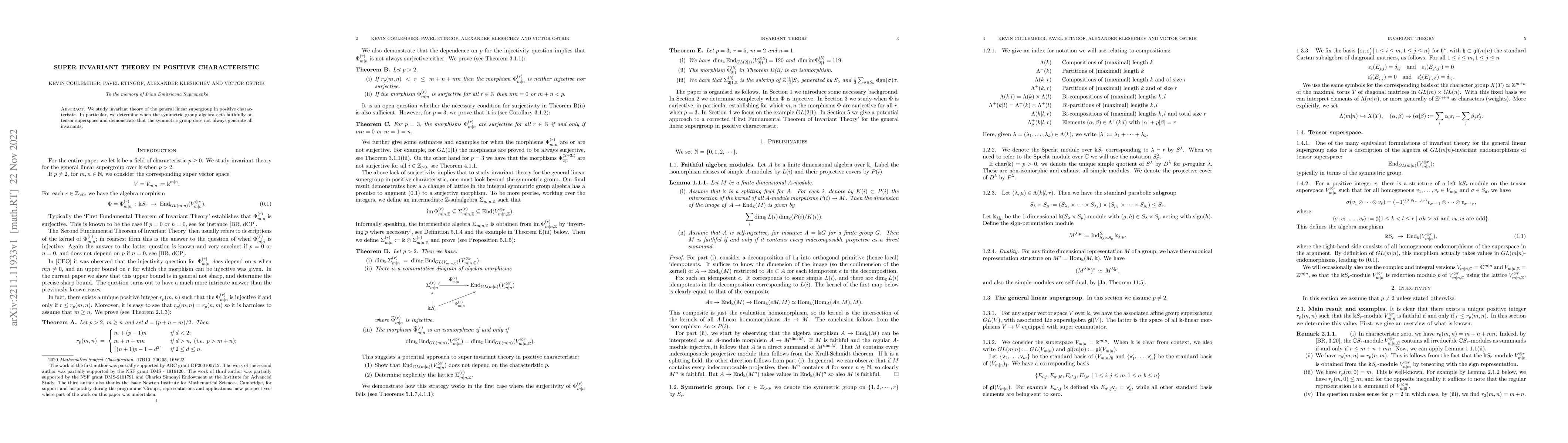 Thumbnail for Super invariant theory in positive characteristic
