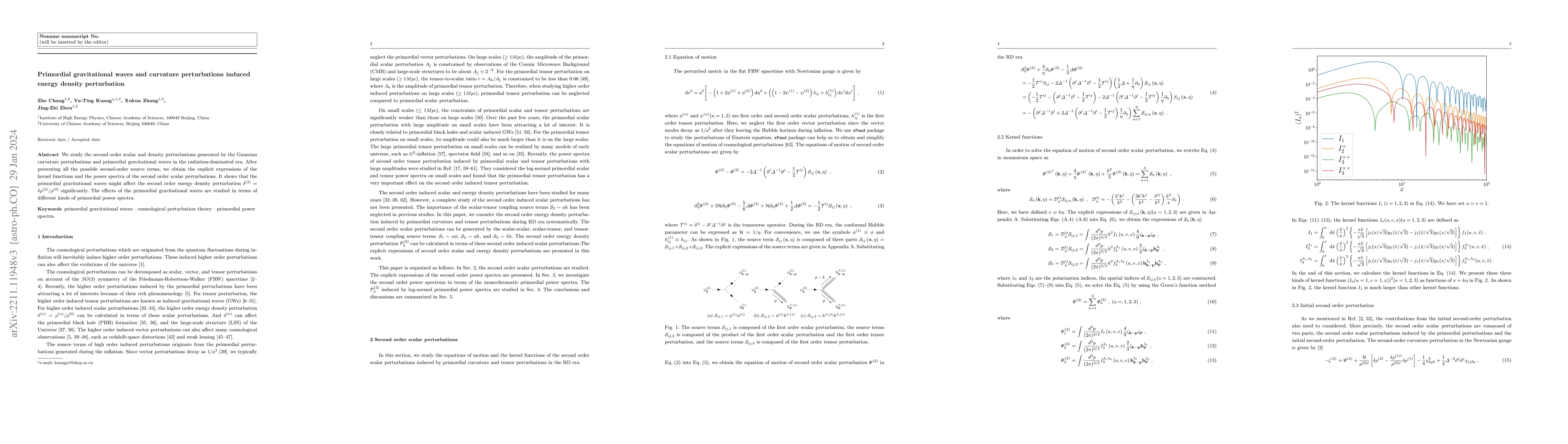 Thumbnail for Primordial gravitational waves and curvature perturbations induced
  energy density perturbation