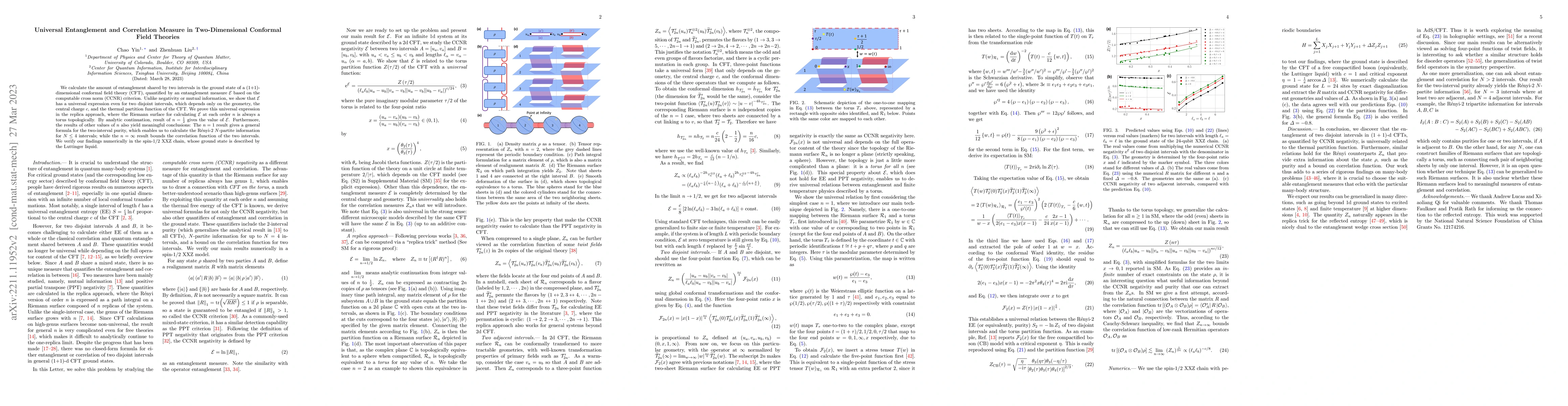 Thumbnail for Universal entanglement and correlation measure in two-dimensional
  conformal field theories