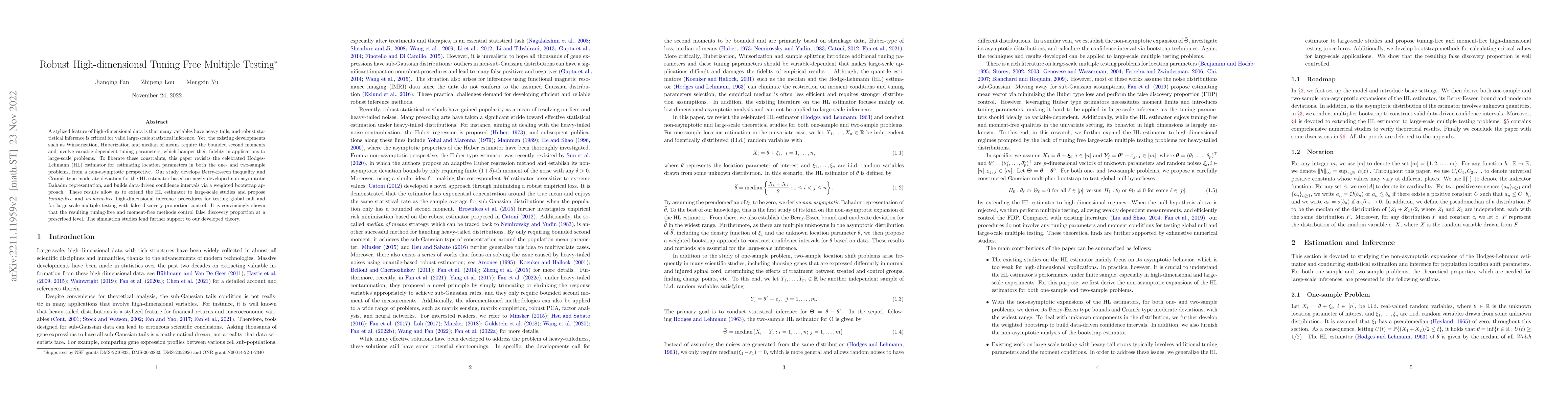 Thumbnail for Robust High-dimensional Tuning Free Multiple Testing