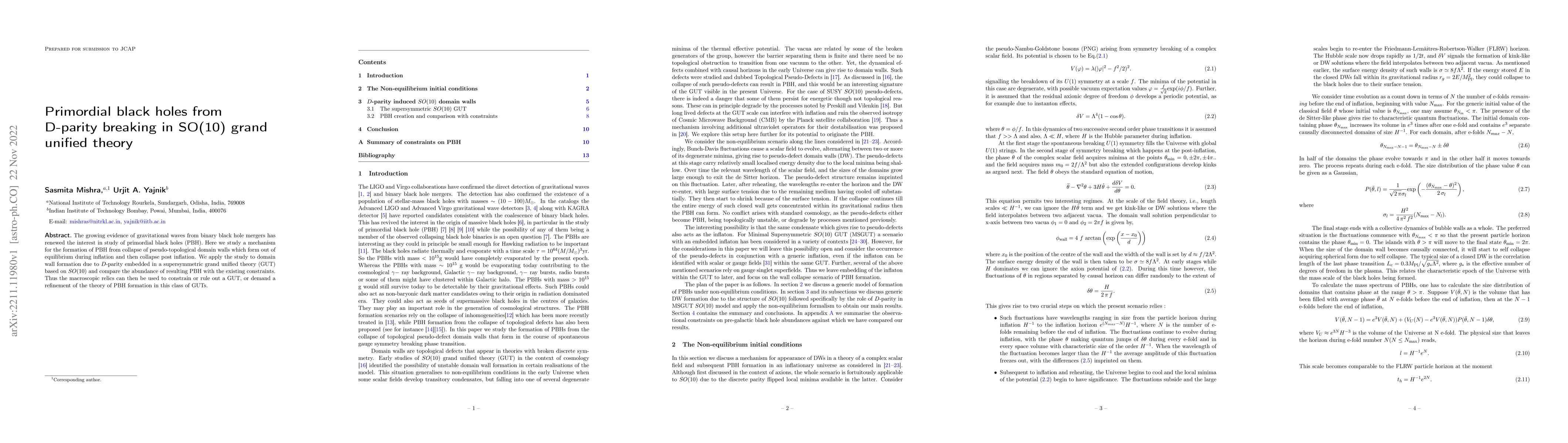 Thumbnail for Primordial black holes from D-parity breaking in SO(10) grand unified
  theory
