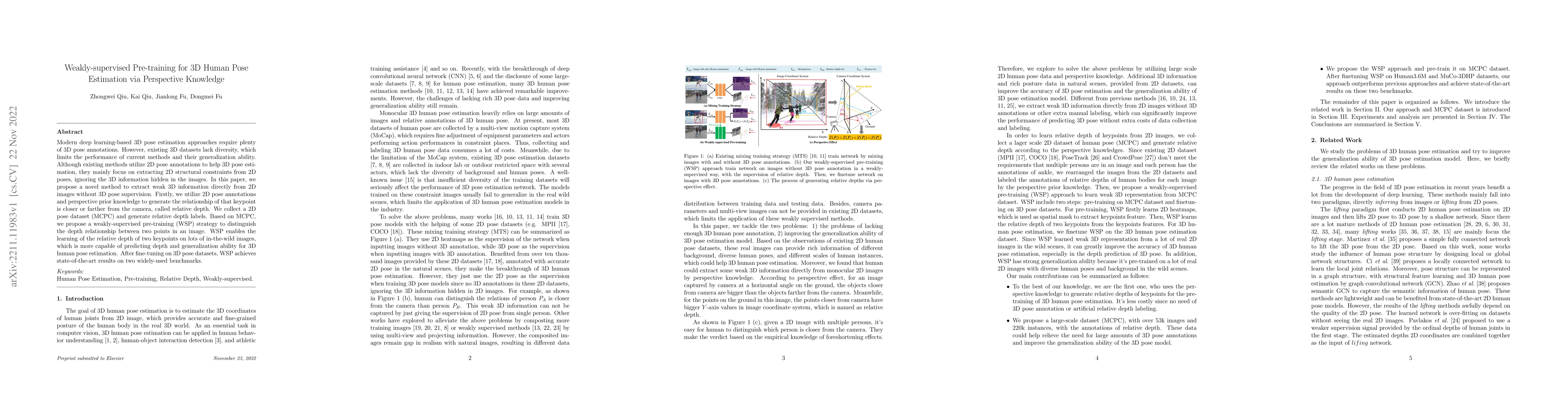 Thumbnail for Weakly-supervised Pre-training for 3D Human Pose Estimation via
  Perspective Knowledge