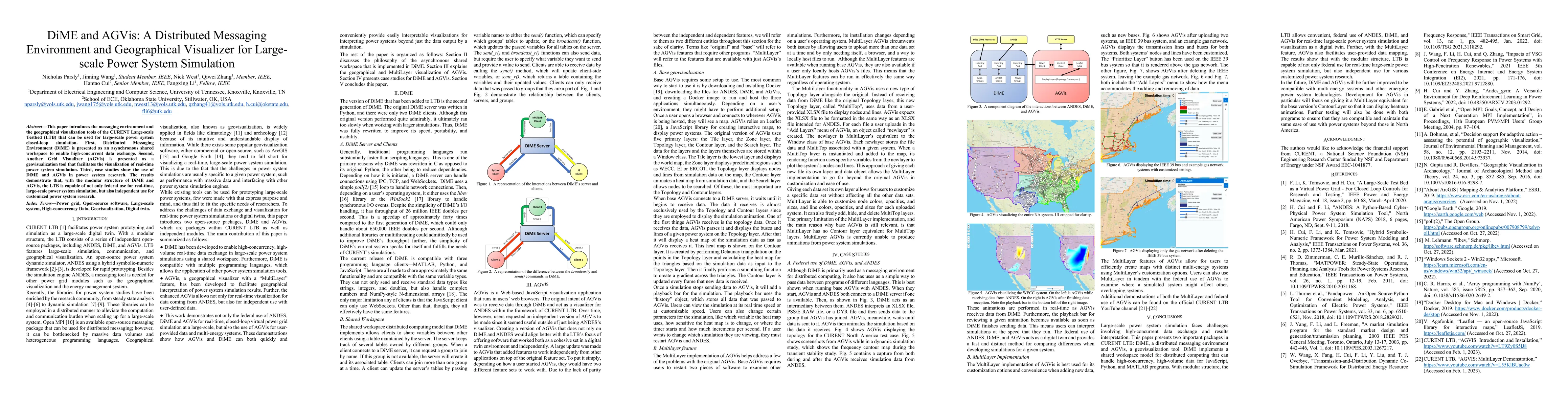 Thumbnail for DiME and AGVis: A Distributed Messaging Environment and Geographical
  Visualizer for Large-scale Power System Simulation