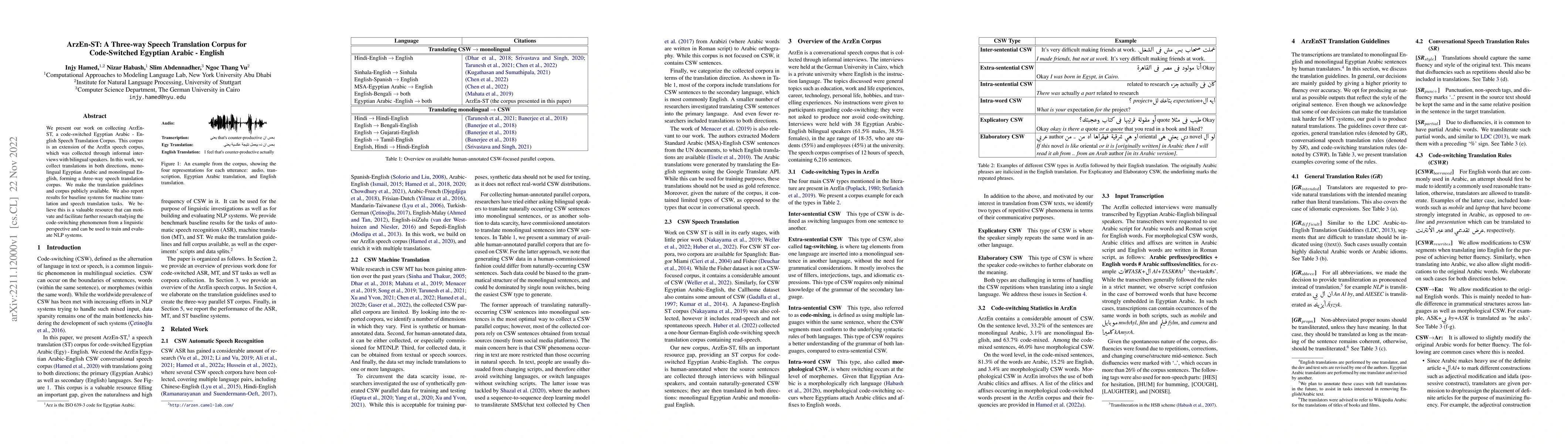 Thumbnail for ArzEn-ST: A Three-way Speech Translation Corpus for Code-Switched
  Egyptian Arabic - English