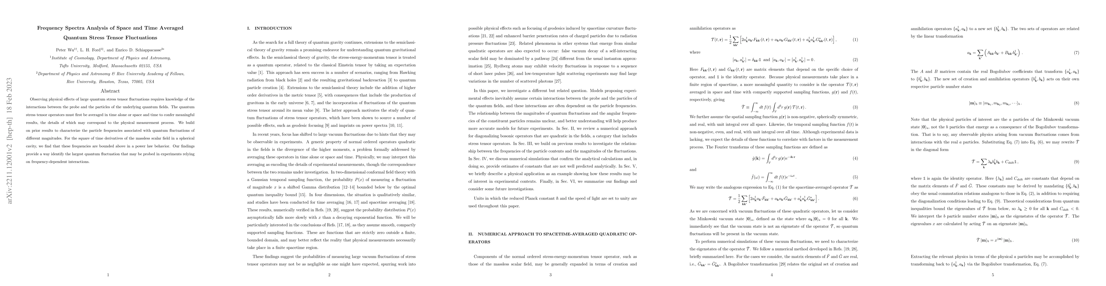 Thumbnail for Frequency Spectra Analysis of Space and Time Averaged Quantum Stress
  Tensor Fluctuations