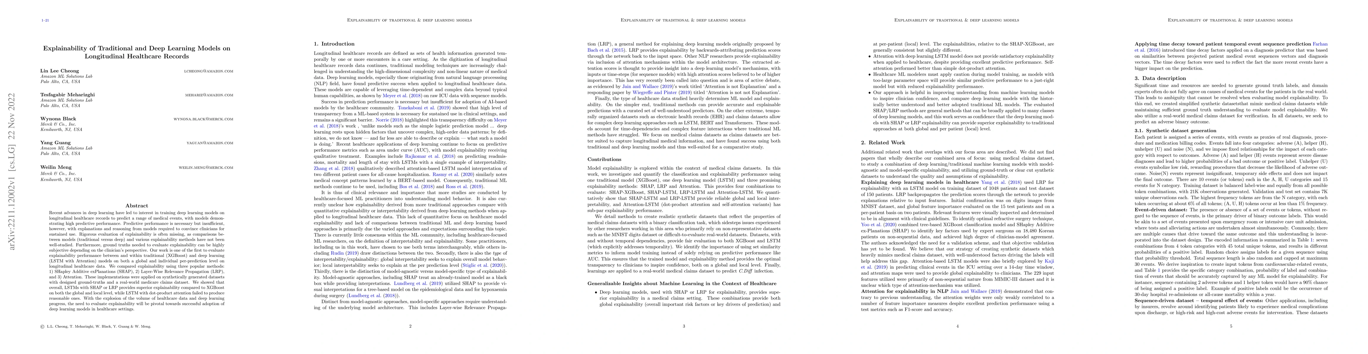 Thumbnail for Explainability of Traditional and Deep Learning Models on Longitudinal
  Healthcare Records