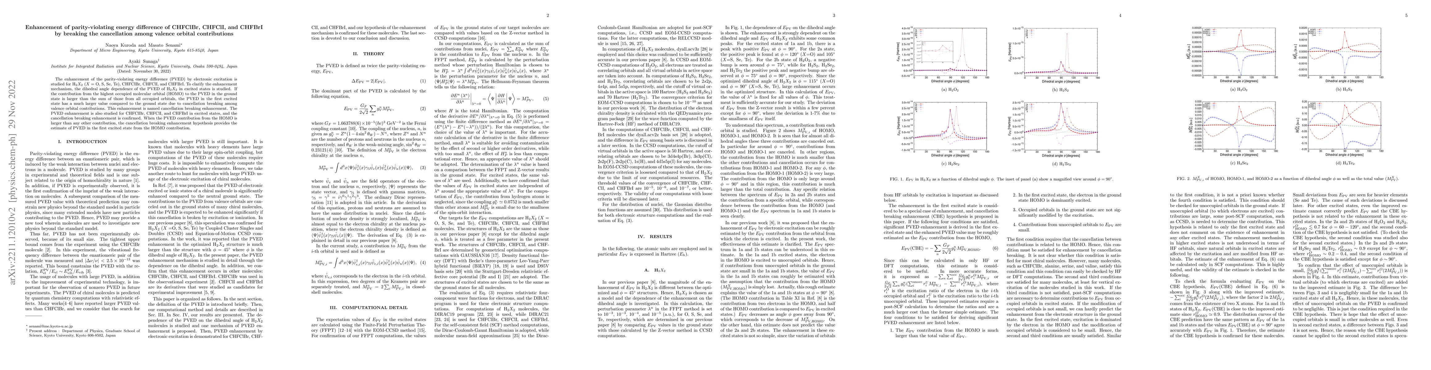Thumbnail for Enhancement of parity-violating energy difference of CHFClBr, CHFClI,
  and CHFBrI by breaking the cancellation among valence orbital contributions