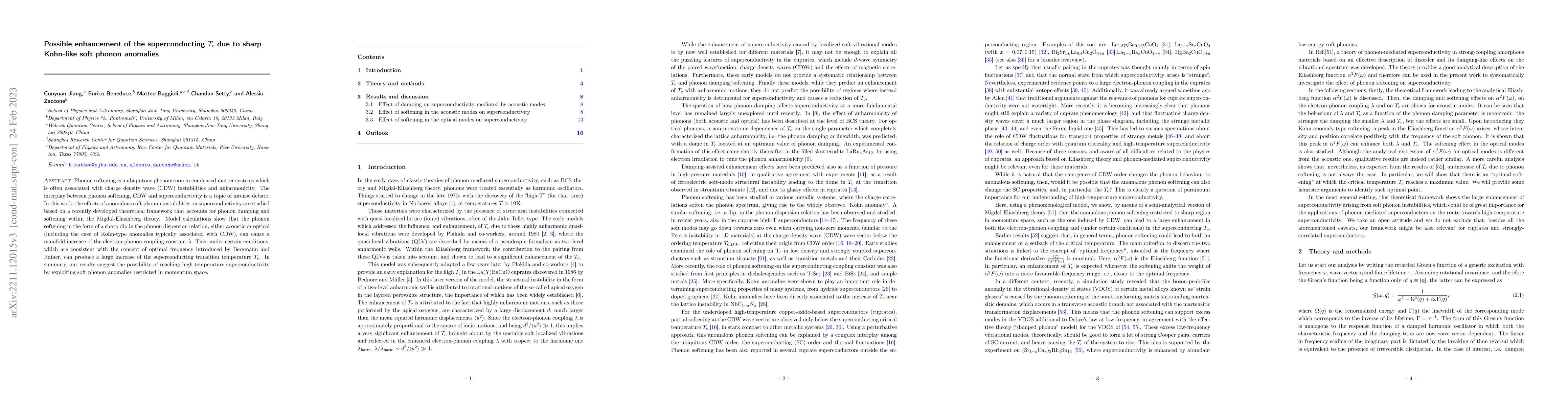 Thumbnail for Possible enhancement of the superconducting $T_c$ due to sharp Kohn-like
  soft phonon anomalies