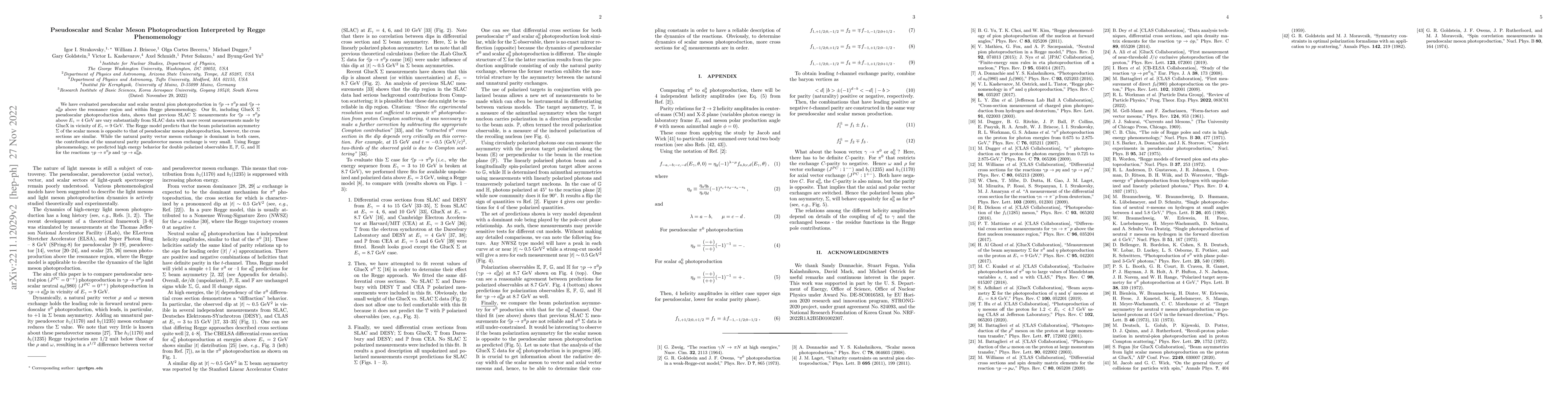 Thumbnail for Pseudoscalar and Scalar Meson Photoproduction Interpreted by Regge
  Phenomenology