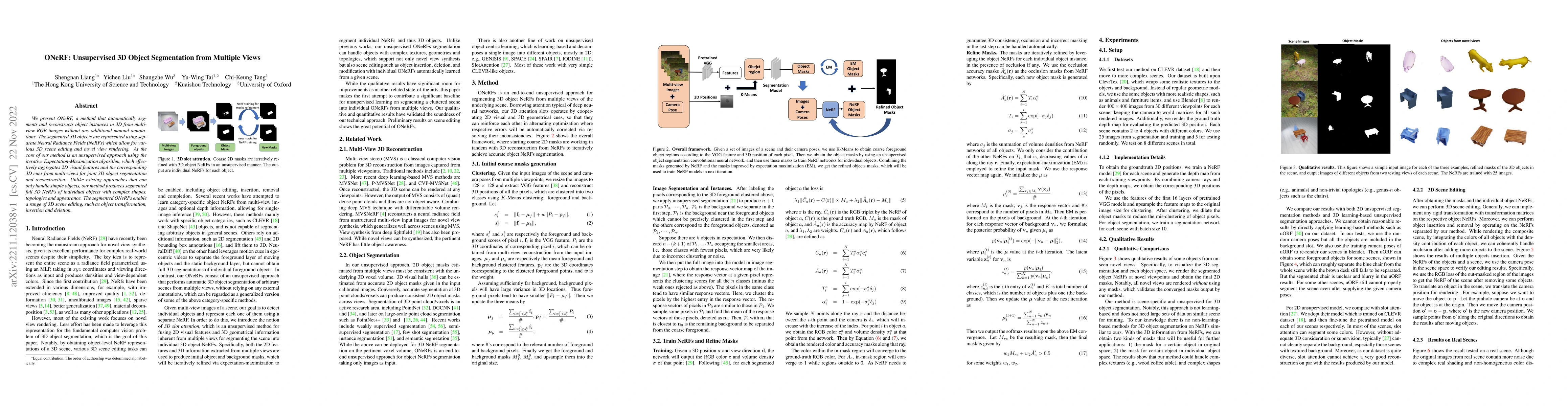 Thumbnail for ONeRF: Unsupervised 3D Object Segmentation from Multiple Views