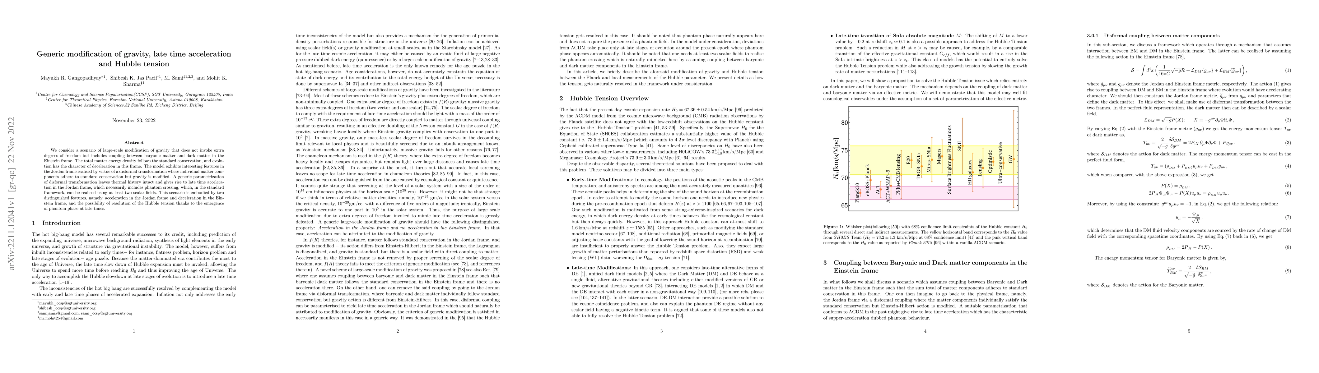 Thumbnail for Generic modification of gravity, late time acceleration and Hubble
  tension