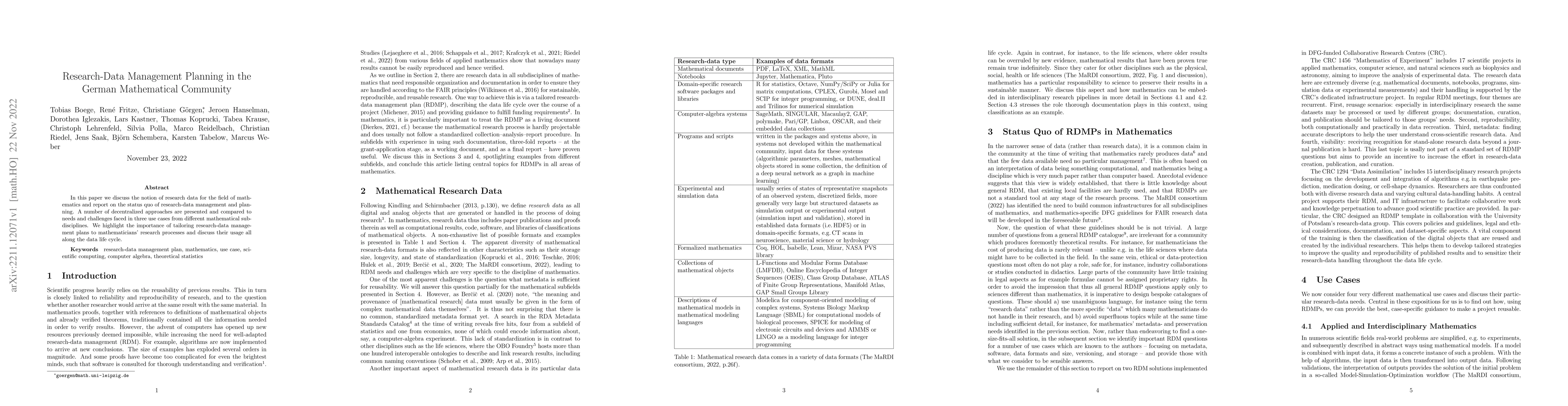 Thumbnail for Research-Data Management Planning in the German Mathematical Community