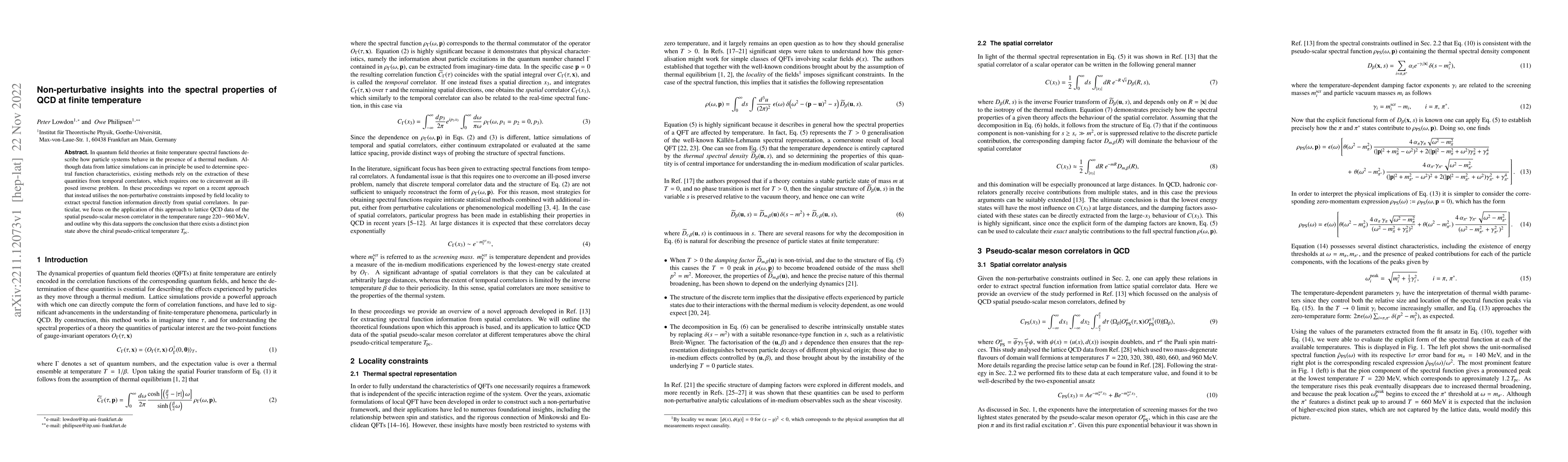 Thumbnail for Non-perturbative insights into the spectral properties of QCD at finite
  temperature