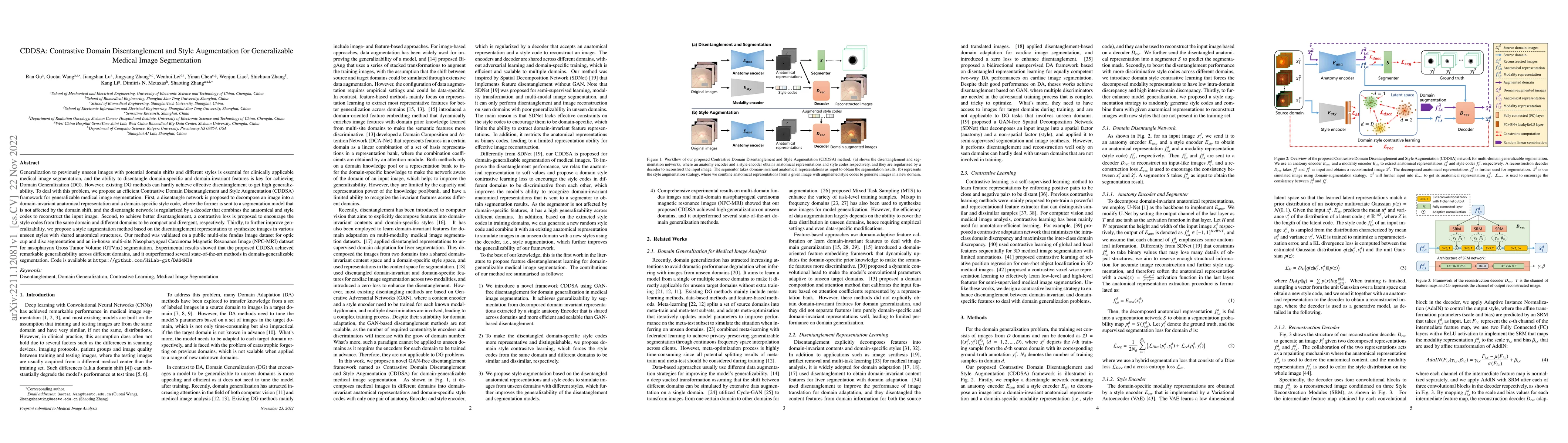 Thumbnail for CDDSA: Contrastive Domain Disentanglement and Style Augmentation for
  Generalizable Medical Image Segmentation