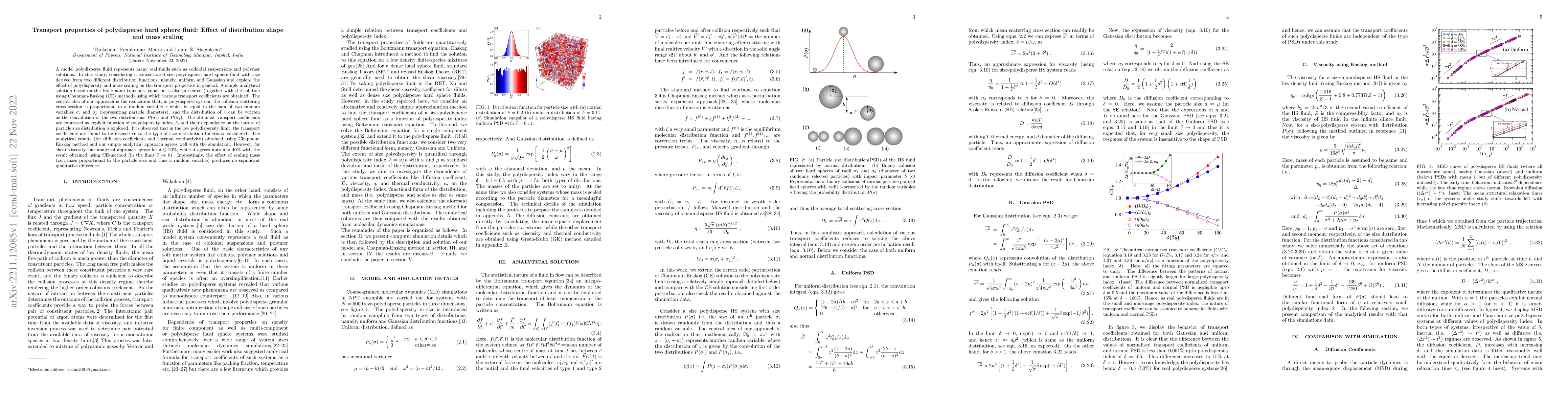 Thumbnail for Transport properties of polydisperse hard sphere fluid: Effect of
  distribution shape and mass scaling