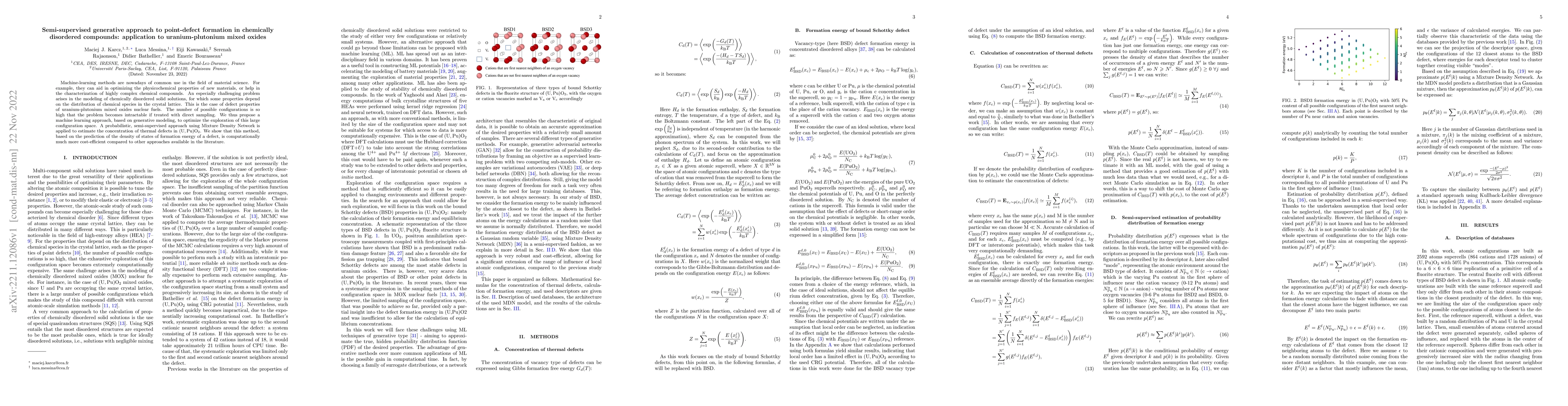 Thumbnail for Semi-supervised generative approach to point-defect formation in
  chemically disordered compounds: application to uranium-plutonium mixed
  oxides