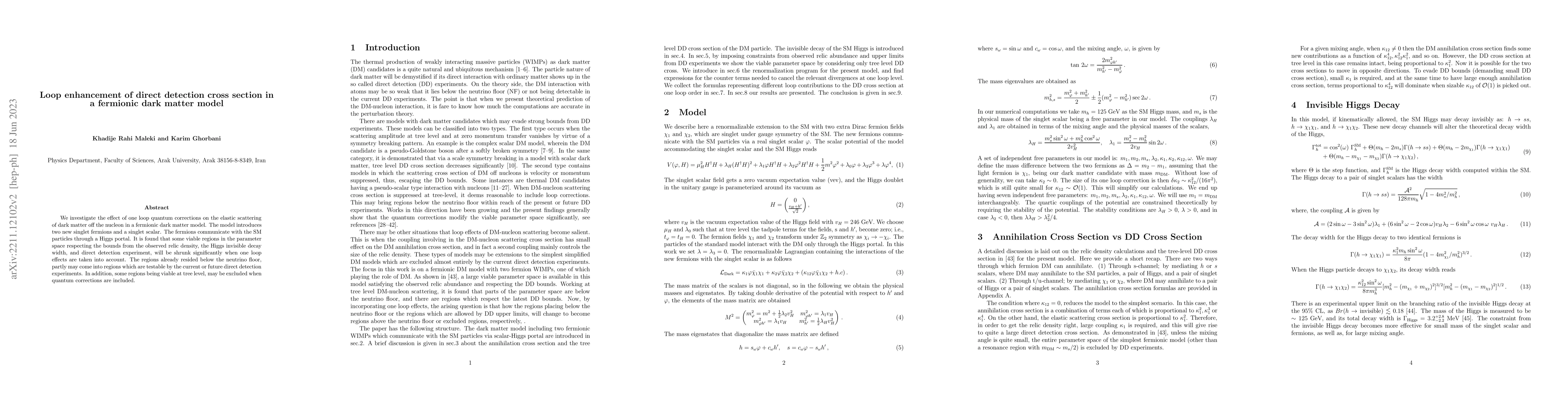 Thumbnail for Loop enhancement of direct detection cross section in a fermionic dark
  matter model