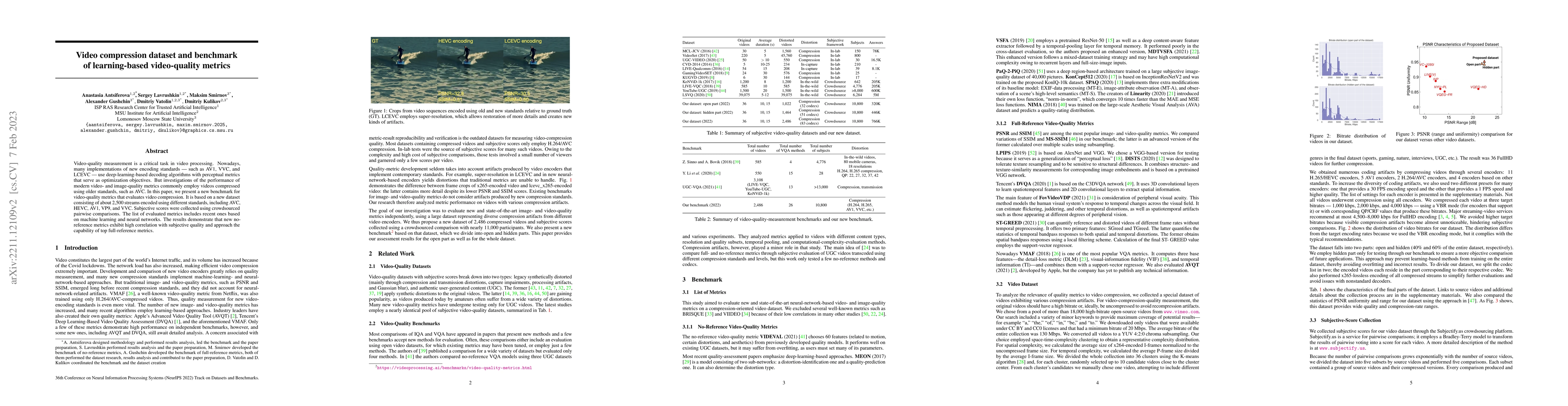 Thumbnail for Video compression dataset and benchmark of learning-based video-quality
  metrics