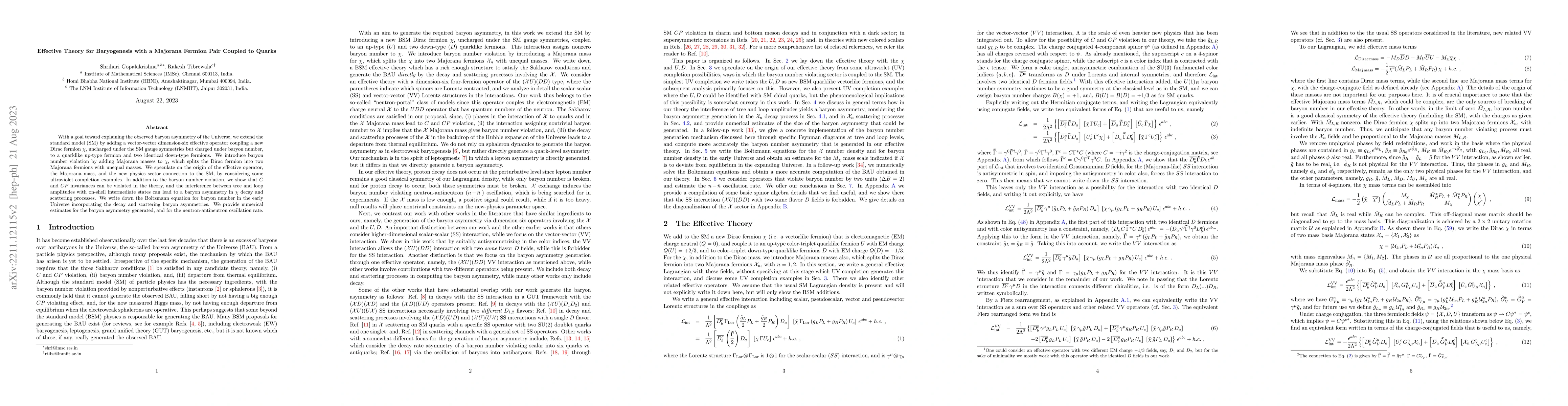 Thumbnail for Effective Theory for Baryogenesis with a Majorana Fermion Pair Coupled
  to Quarks