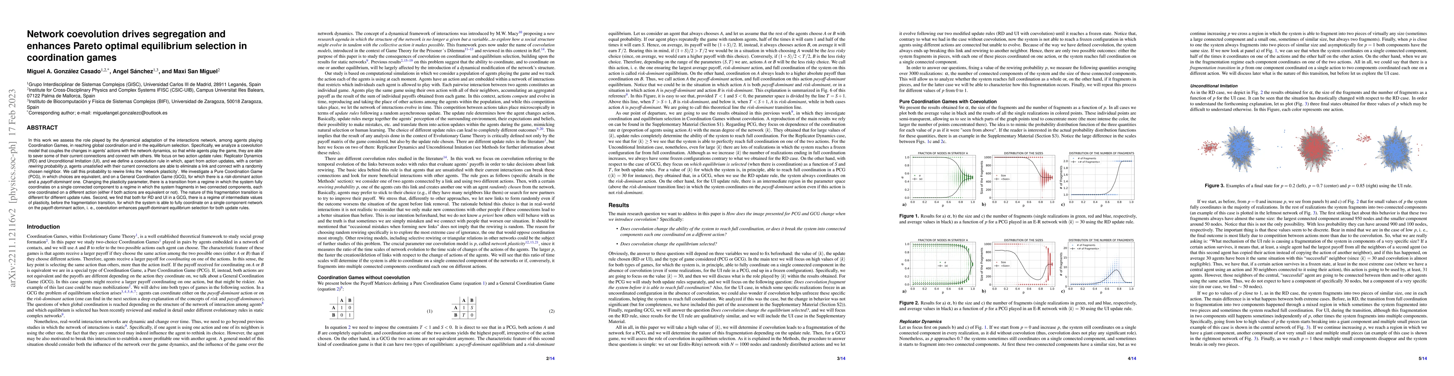 Thumbnail for Network coevolution drives segregation and enhances Pareto optimal
  equilibrium selection in coordination games