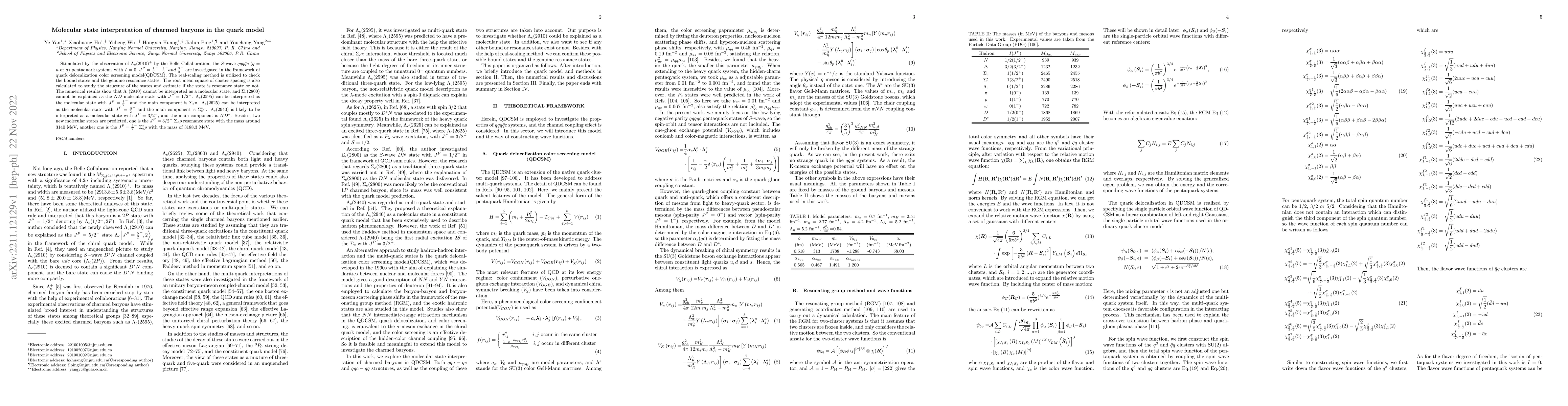 Thumbnail for Molecular state interpretation of charmed baryons in the quark model