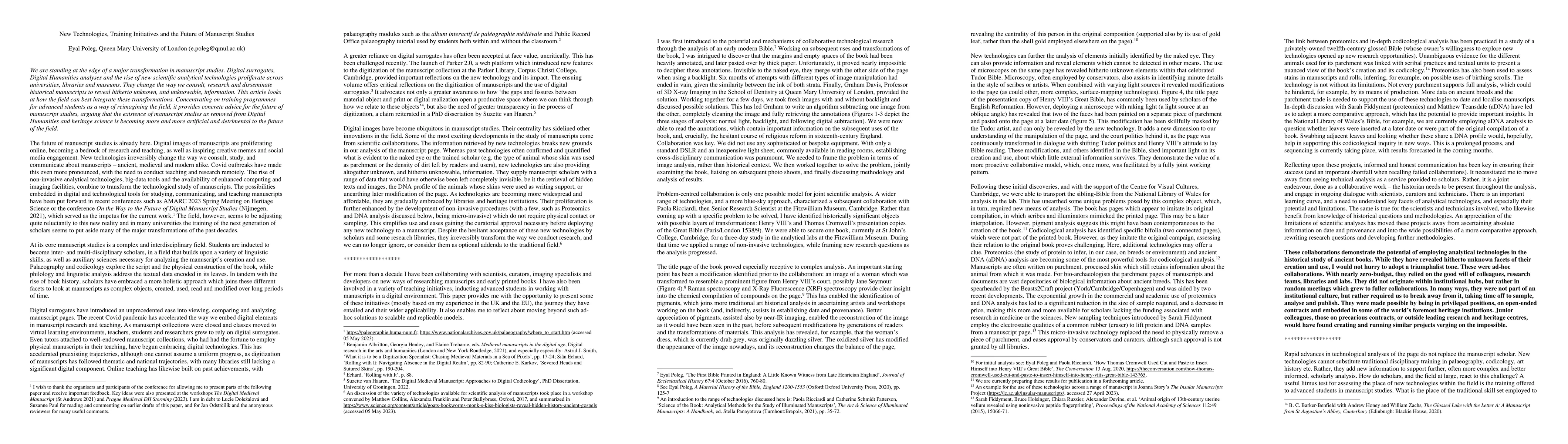 Thumbnail for New Technologies, Training Initiatives and the Future of Manuscript
  Studies