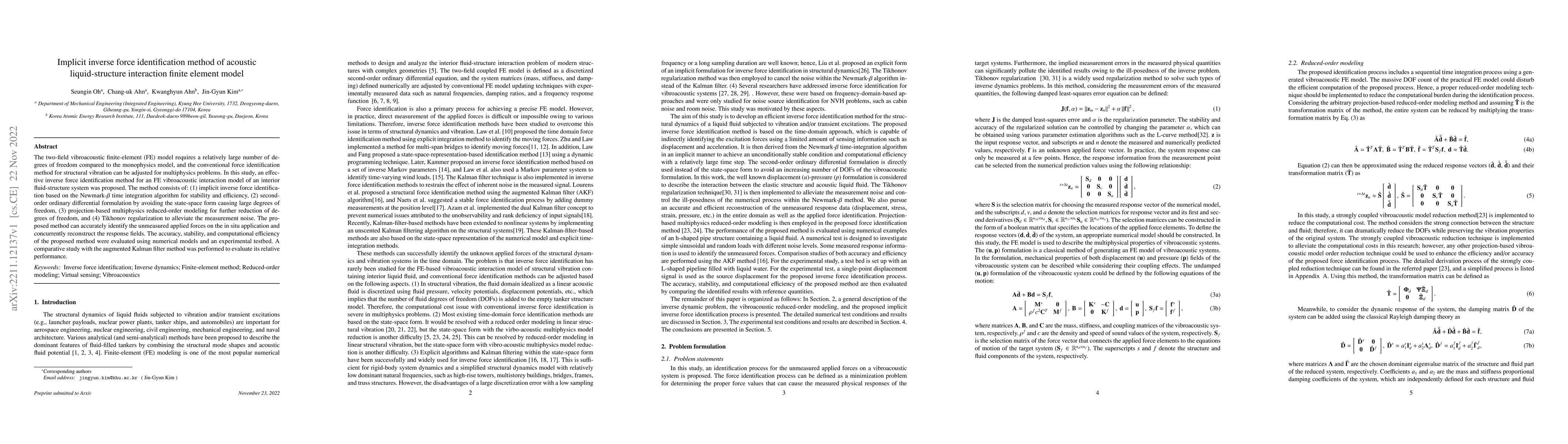 Thumbnail for Implicit Inverse Force Identification Method of Acoustic
  Liquid-structure Interaction Finite Element Model