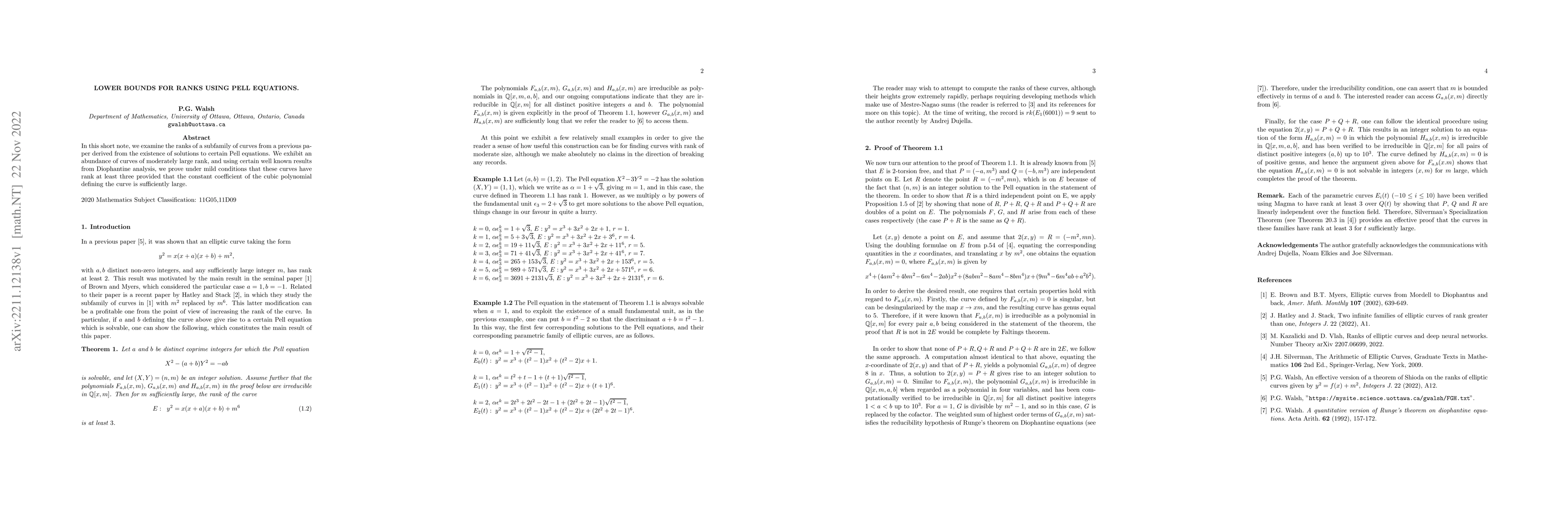 Thumbnail for Lower bounds for ranks using Pell equations