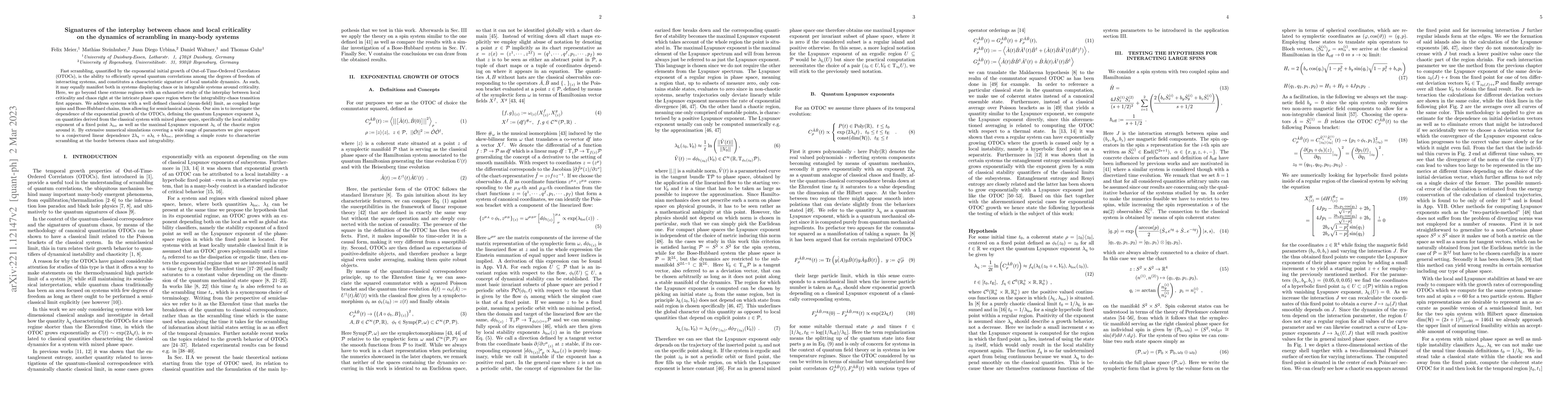 Thumbnail for Signatures of the interplay between chaos and local criticality on the
  dynamics of scrambling in many-body systems
