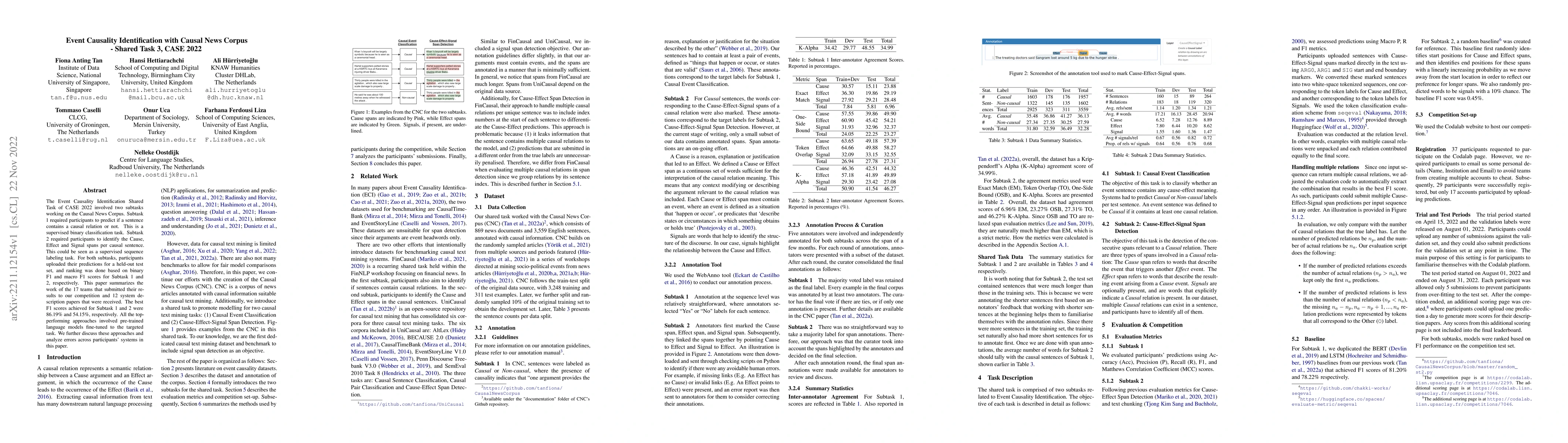Thumbnail for Event Causality Identification with Causal News Corpus -- Shared Task 3,
  CASE 2022
