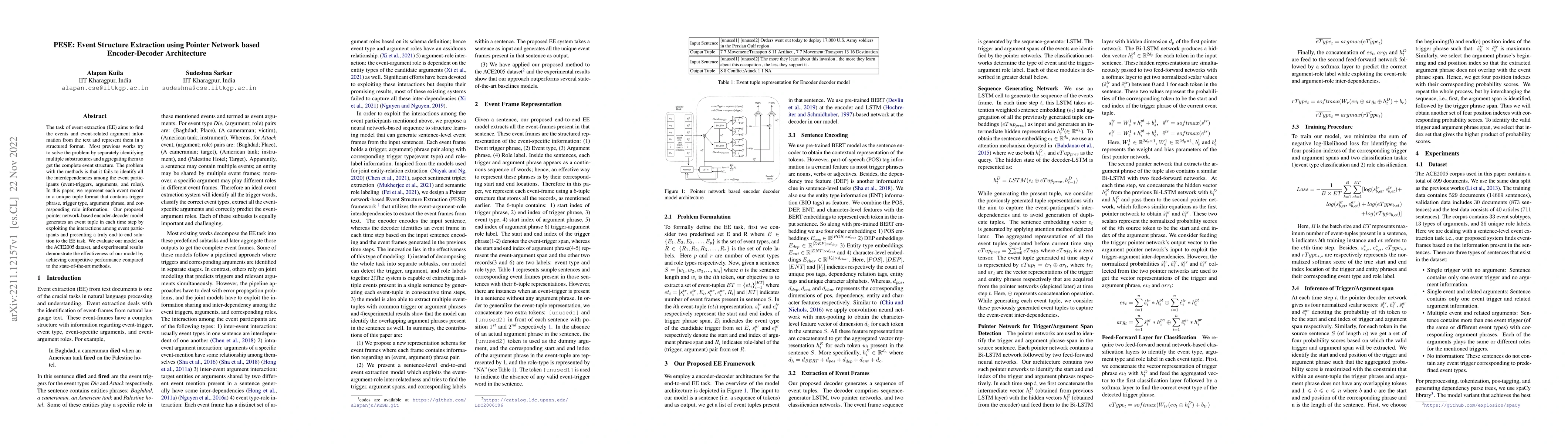Thumbnail for PESE: Event Structure Extraction using Pointer Network based
  Encoder-Decoder Architecture