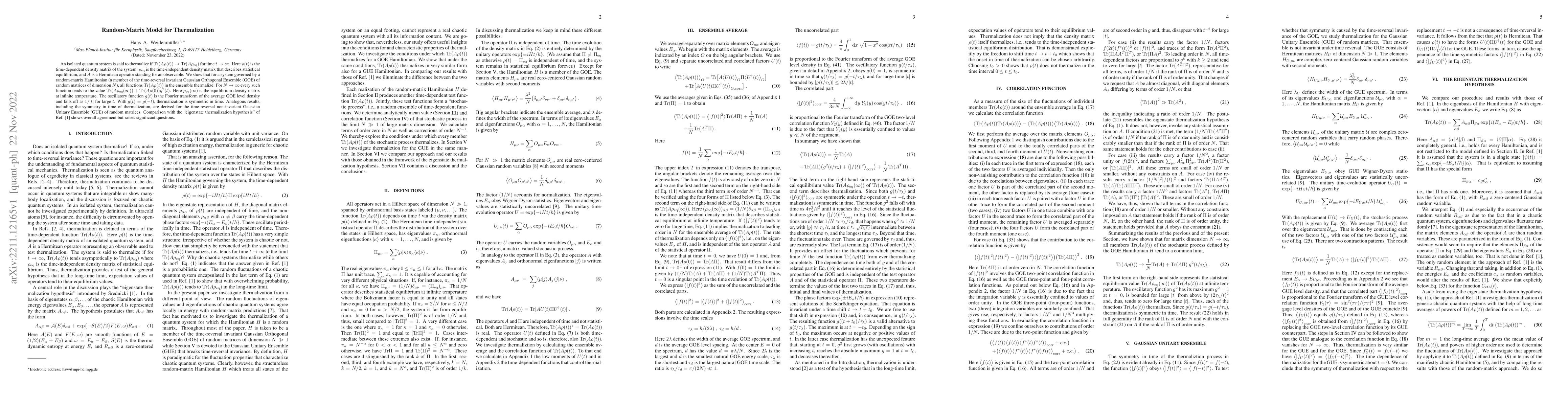 Thumbnail for Random-Matrix Model for Thermalization