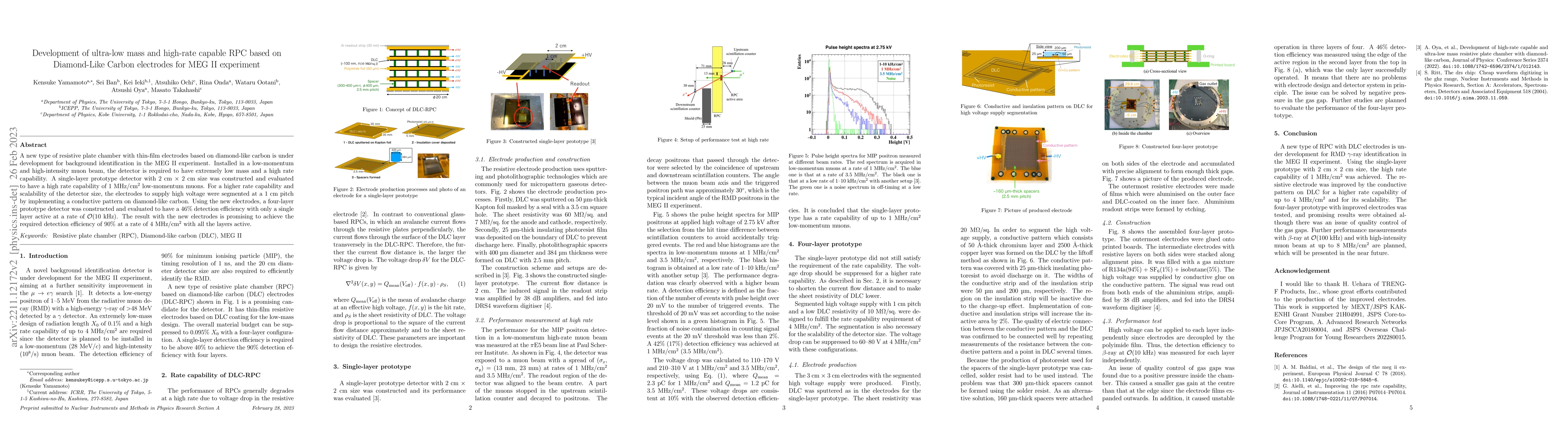 Thumbnail for Development of ultra-low mass and high-rate capable RPC based on
  Diamond-Like Carbon electrodes for MEG II experiment