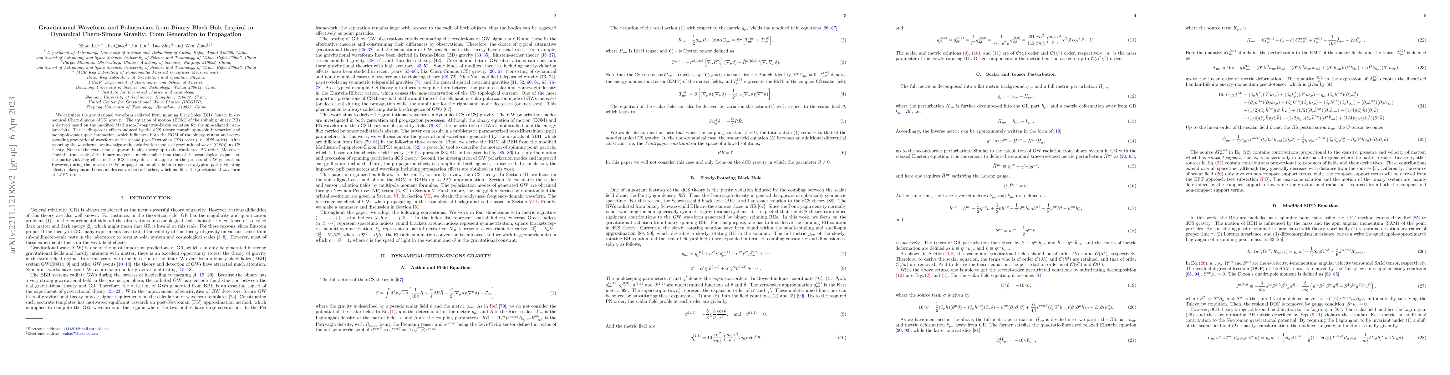 Thumbnail for Gravitational Waveform and Polarization from Binary Black Hole Inspiral
  in Dynamical Chern-Simons Gravity: From Generation to Propagation