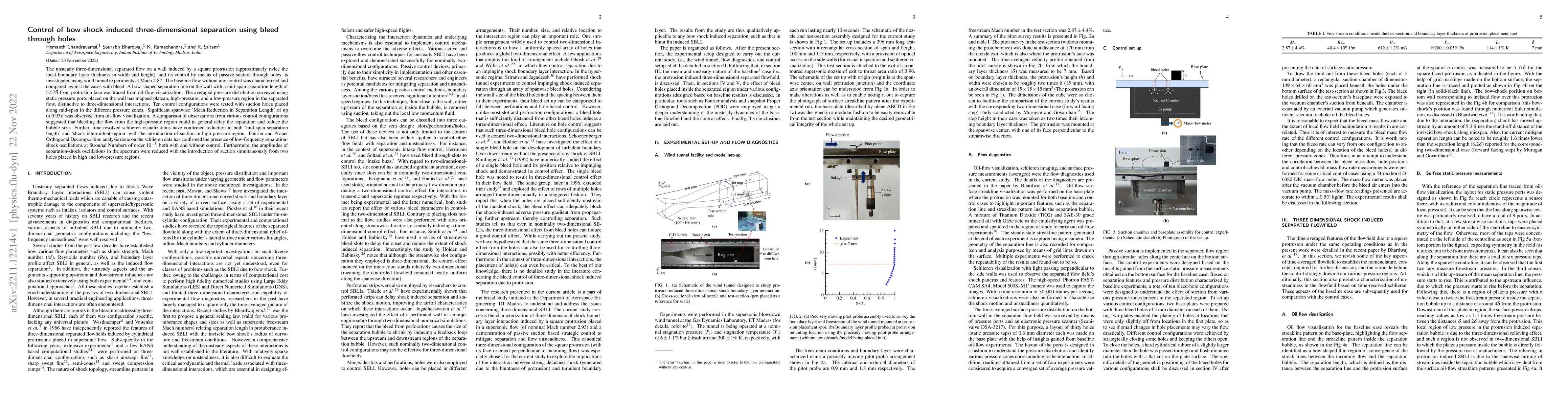 Thumbnail for Control of bow shock induced three-dimensional separation using bleed
  through holes