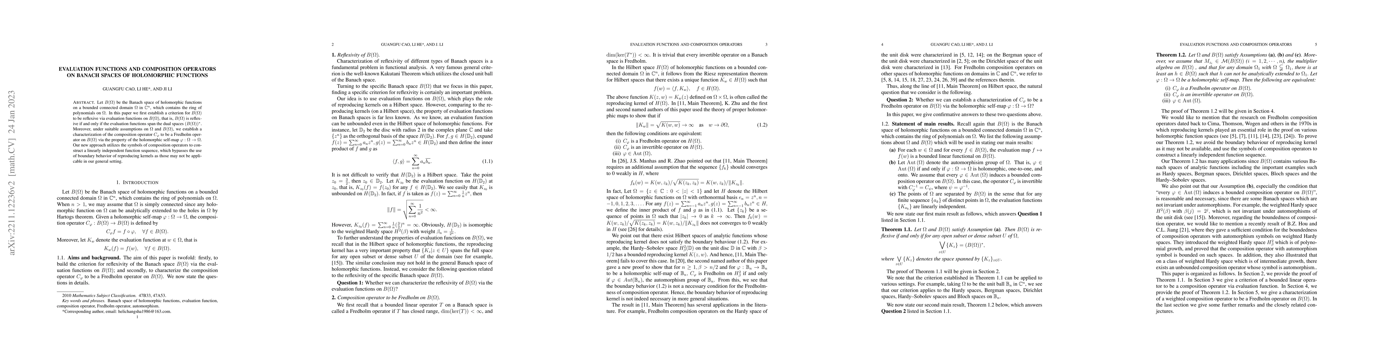 Thumbnail for Evaluation functions and composition operators on Banach spaces of
  holomorphic functions