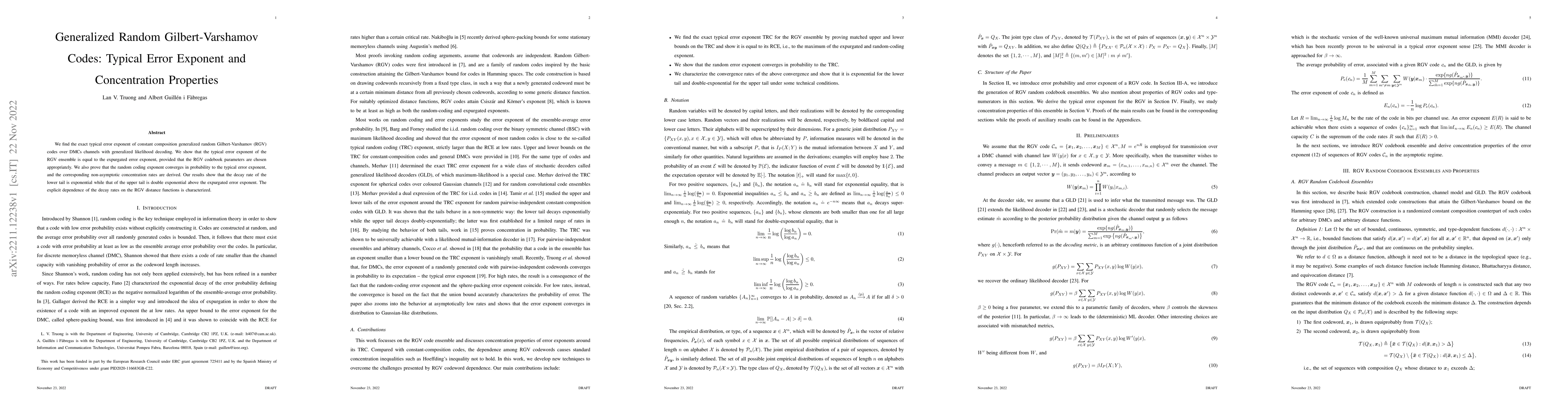 Thumbnail for Generalized Random Gilbert-Varshamov Codes: Typical Error Exponent and
  Concentration Properties