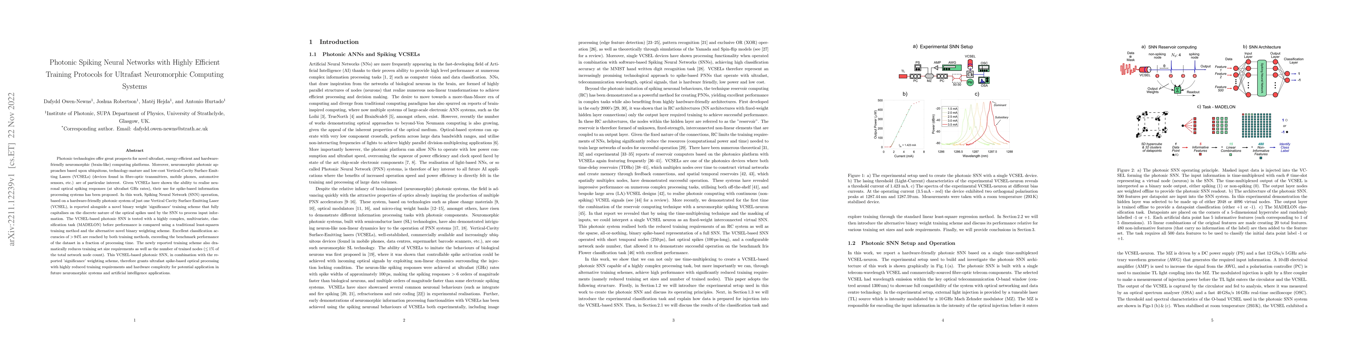 Thumbnail for Photonic Spiking Neural Networks with Highly Efficient Training
  Protocols for Ultrafast Neuromorphic Computing Systems