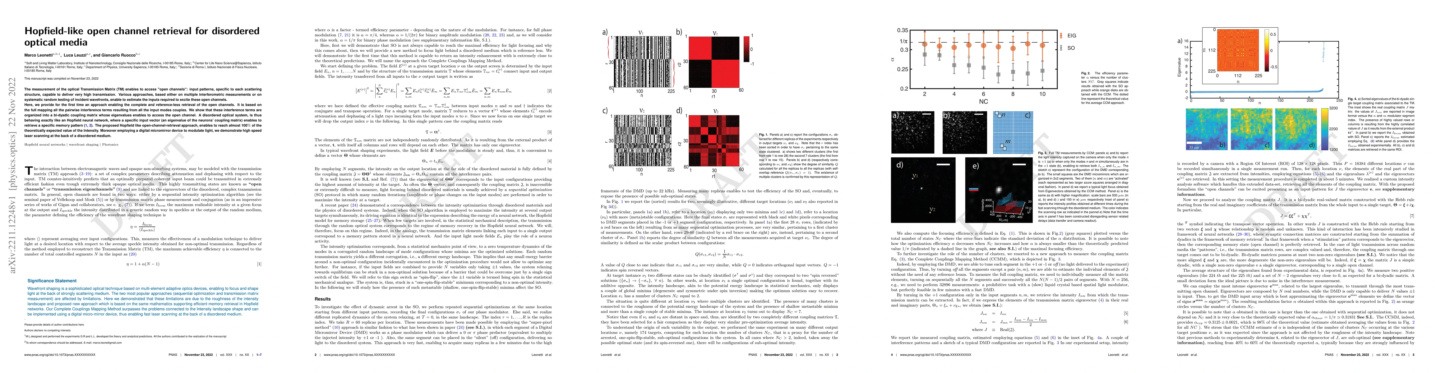 Thumbnail for Hopfield-like open channel retrieval for disordered optical media