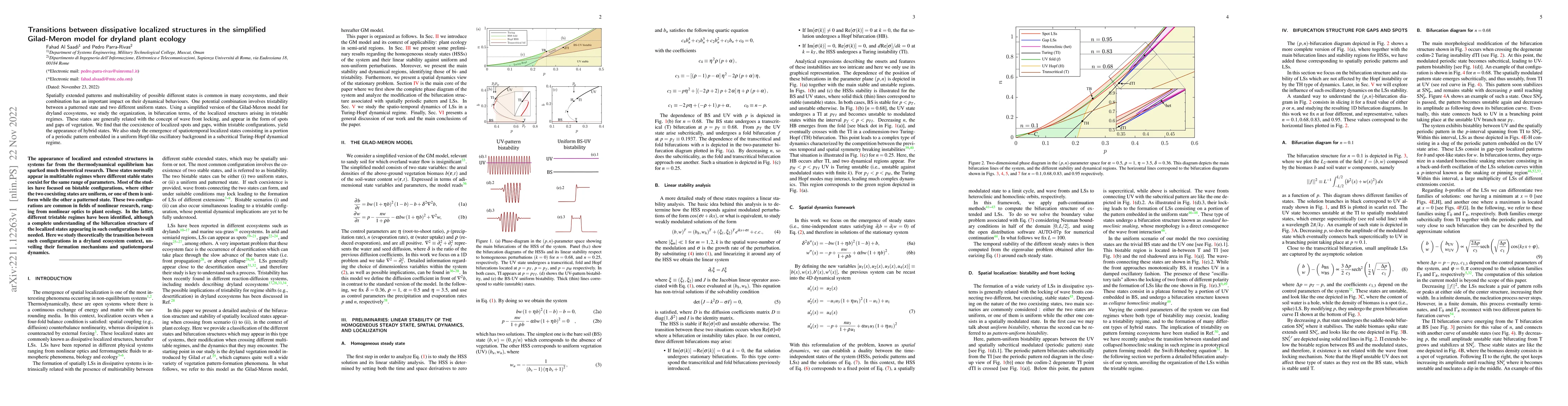 Thumbnail for Transitions between dissipative localized structures in the simplified
  Gilad-Meron model for dryland plant ecology