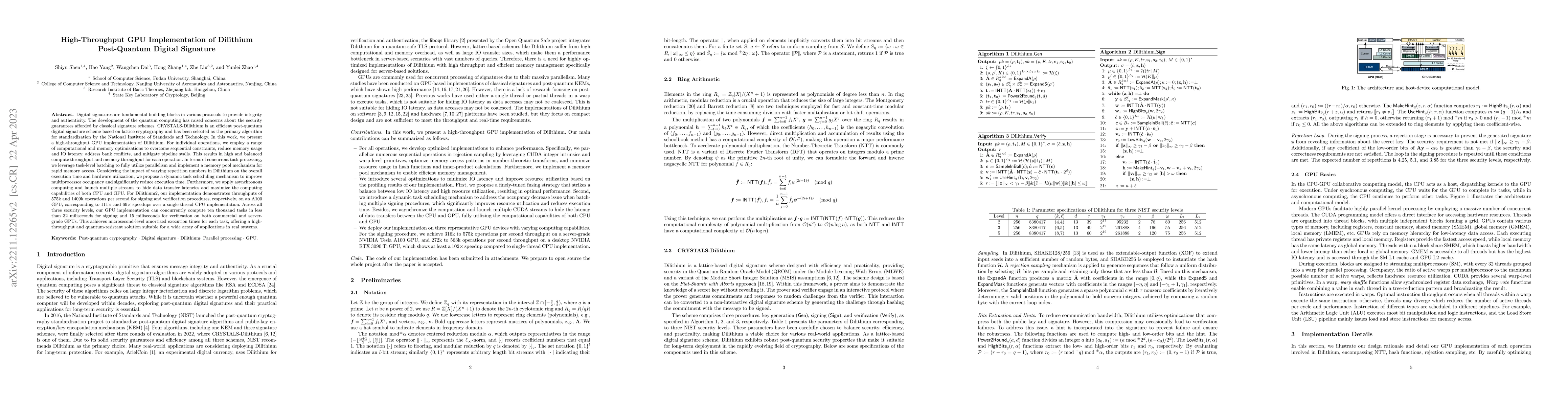 Thumbnail for High-Throughput GPU Implementation of Dilithium Post-Quantum Digital
  Signature
