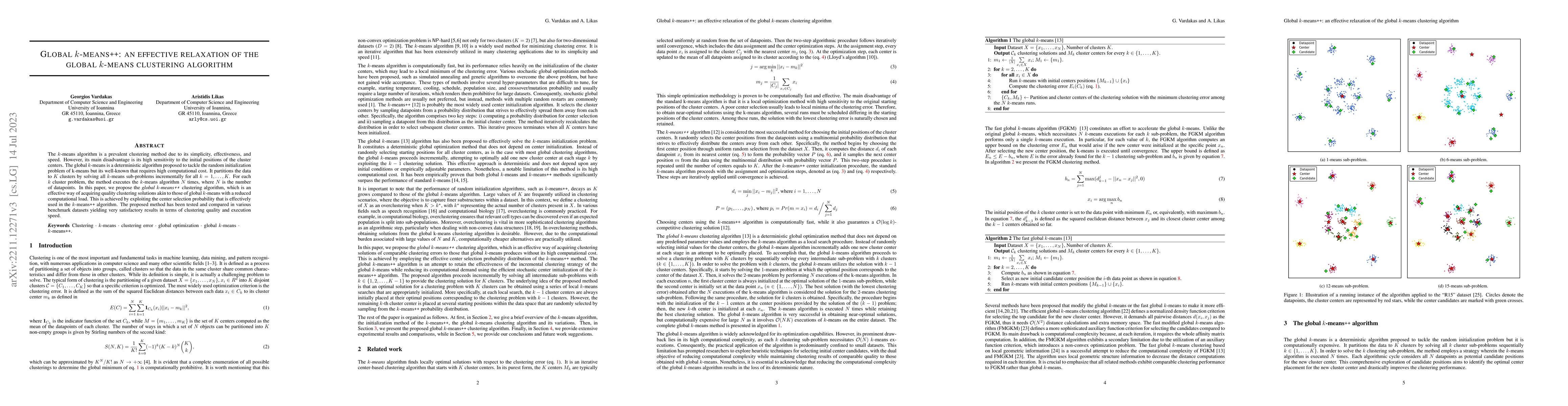 Thumbnail for Global $k$-means$++$: an effective relaxation of the global $k$-means
  clustering algorithm