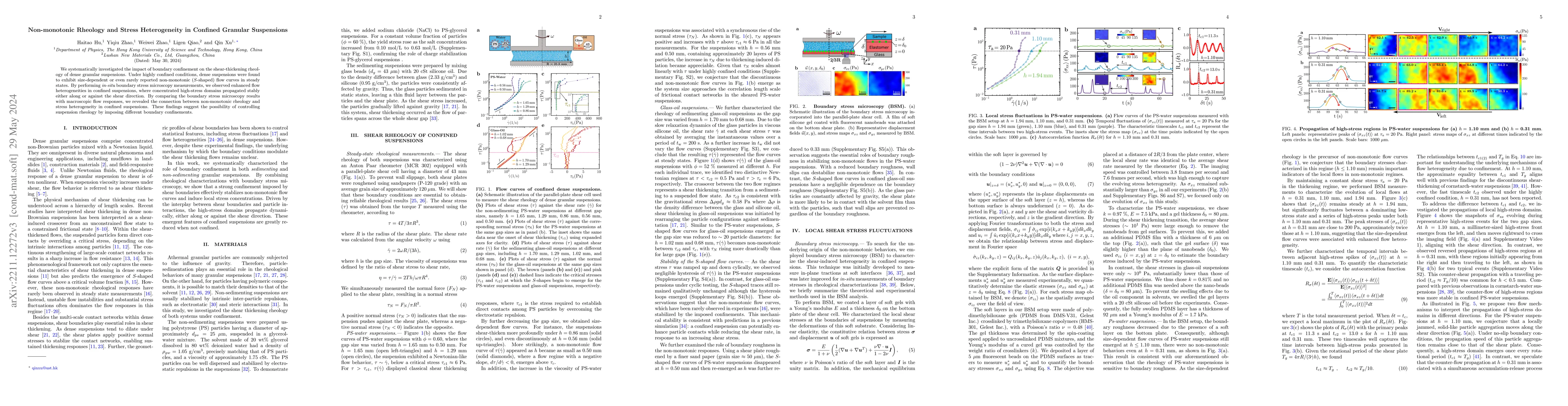 Thumbnail for Non-monotonic Rheology and Stress Heterogeneity in confined Granular
  suspensions